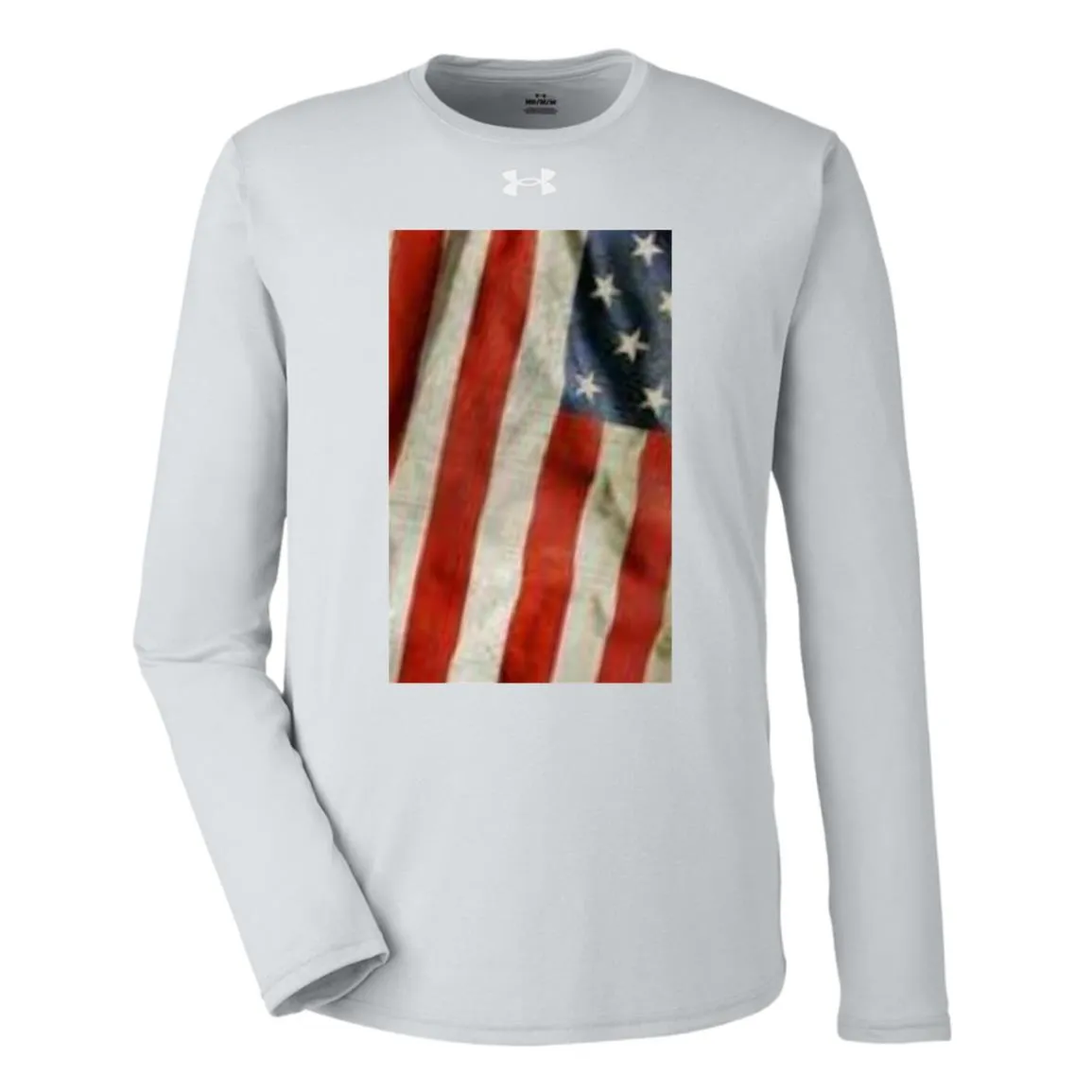 American Flag -- Distressed & Waving -- Under Armour Team Tech Long Sleeve Tee