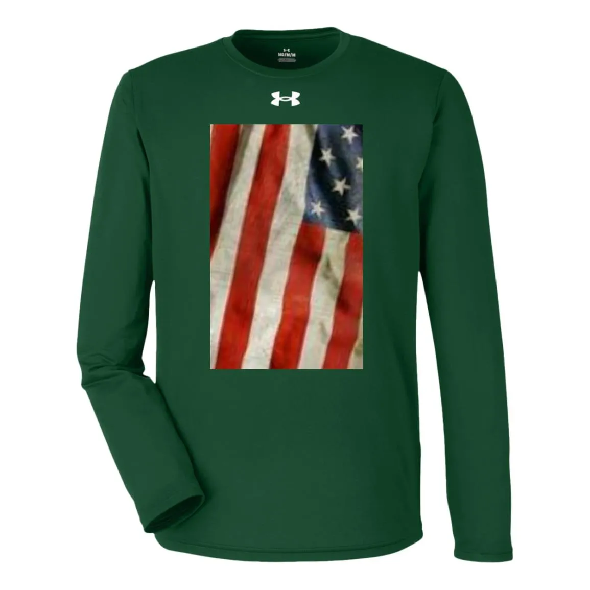 American Flag -- Distressed & Waving -- Under Armour Team Tech Long Sleeve Tee