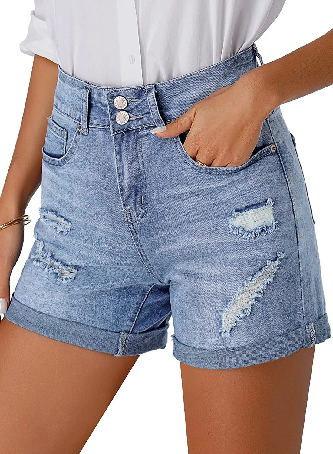 Distressed Jeans Anchor High Waist Ripped Denim Shorts