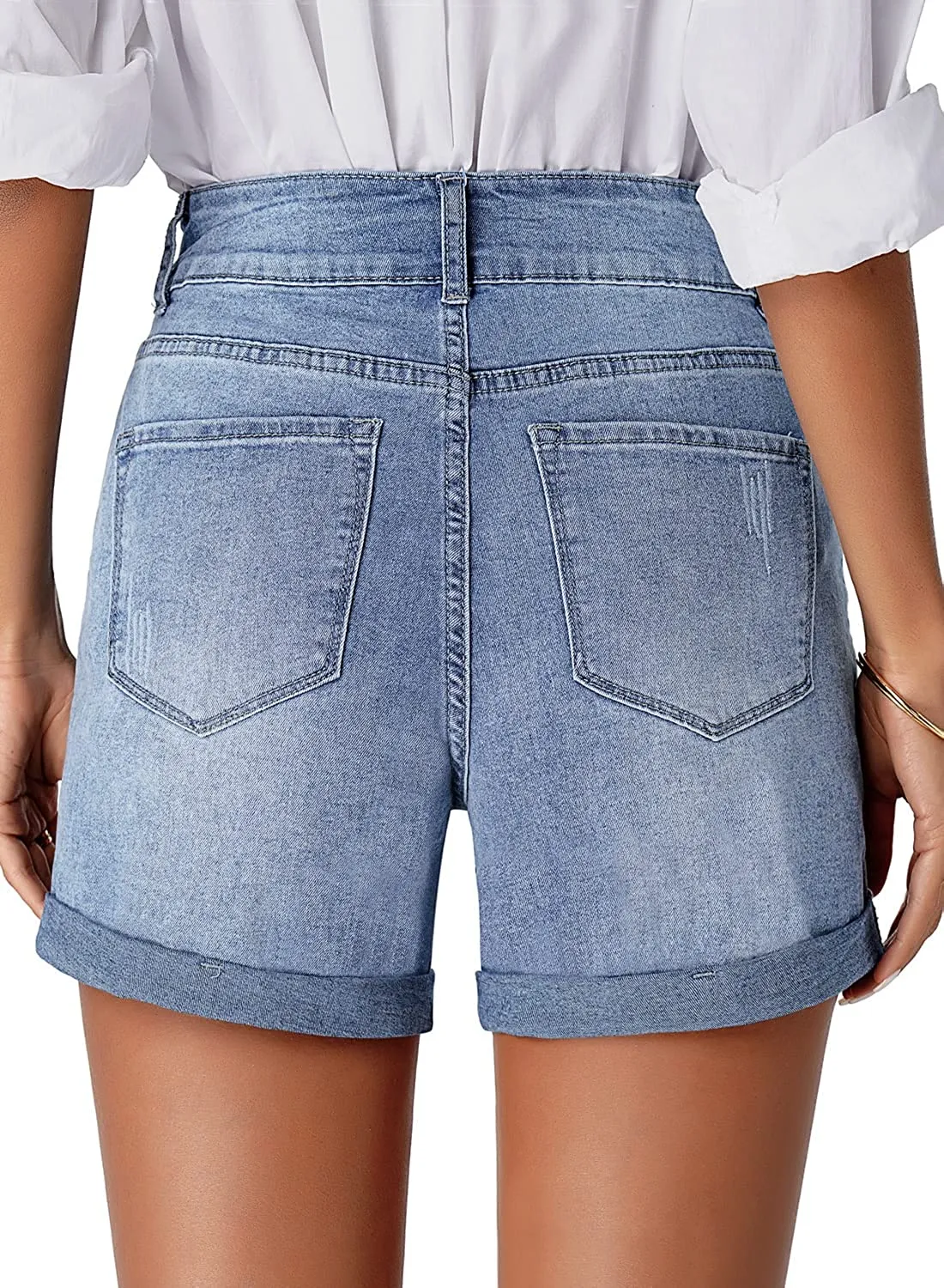 Distressed Jeans Anchor High Waist Ripped Denim Shorts