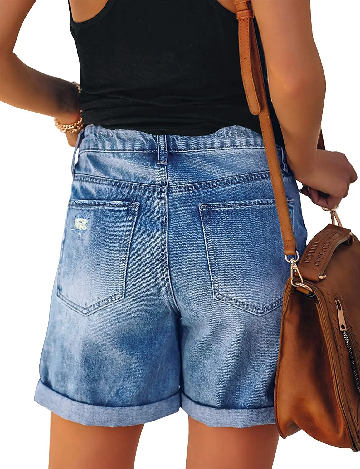 Distressed Jeans Blue High Waist Ripped Denim Shorts