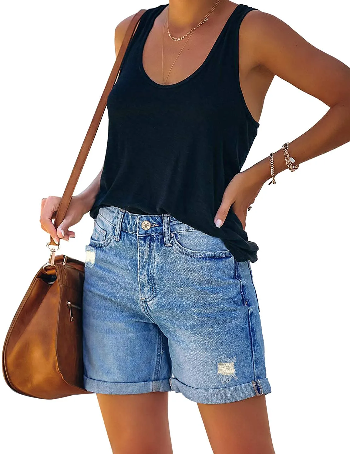 Distressed Jeans Blue High Waist Ripped Denim Shorts