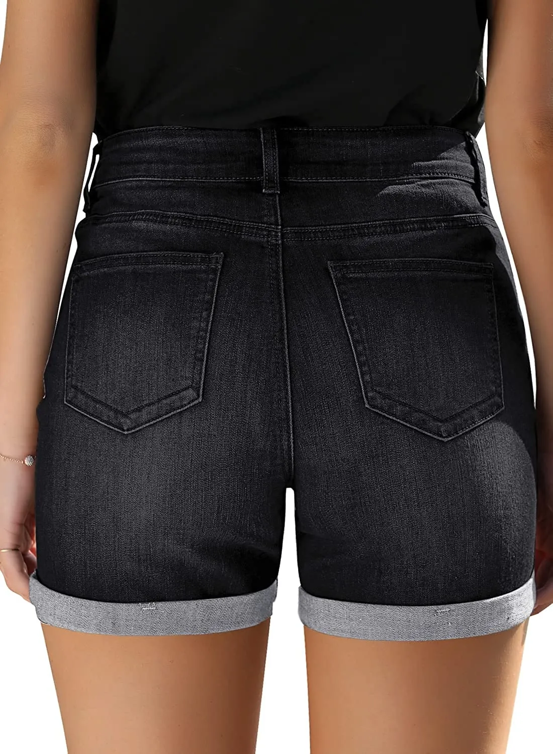 Distressed Jeans Faded Black High Waist Ripped Denim Shorts