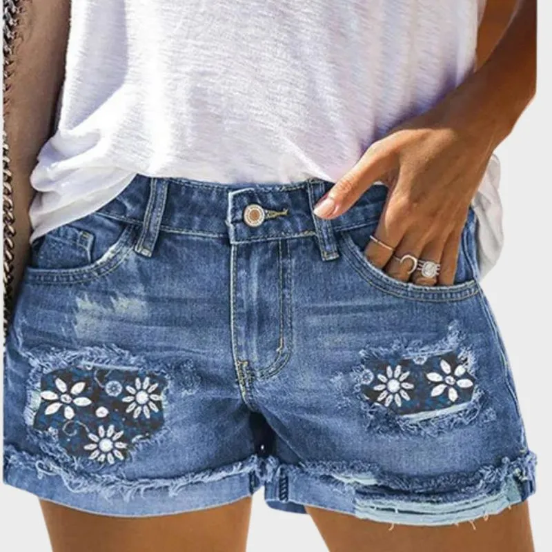 IRIA - Denim Shorts med tryck för kvinnor