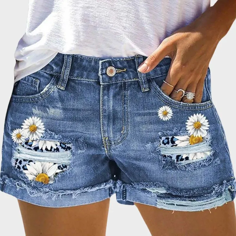 IRIA - Denim Shorts med tryck för kvinnor