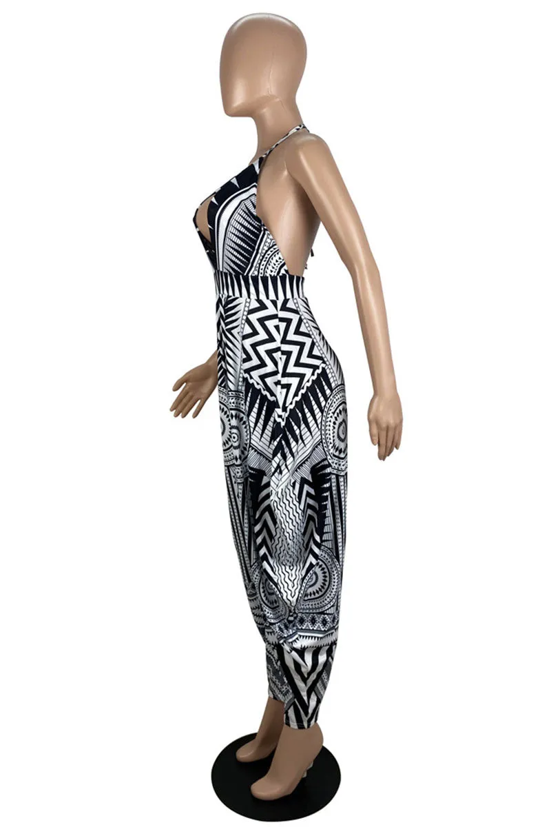 JF0005 Graphic Halter Jumpsuits