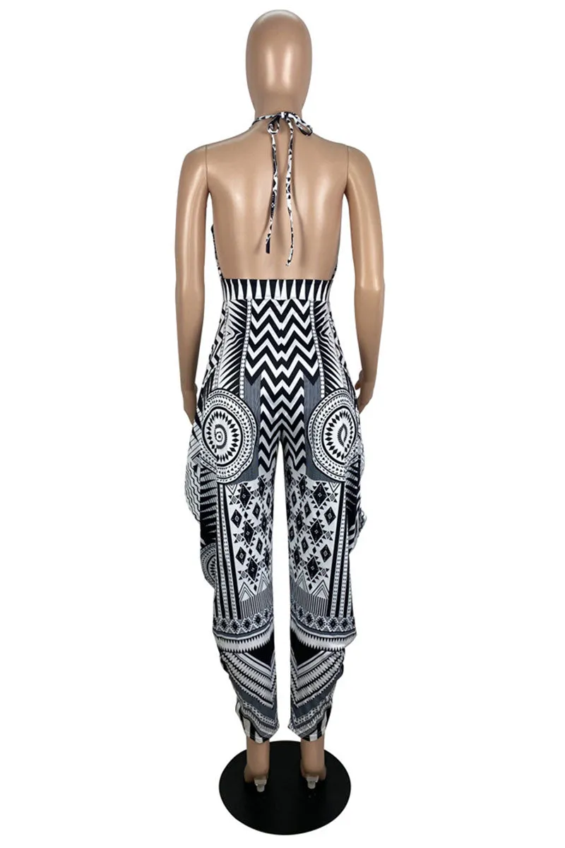 JF0005 Graphic Halter Jumpsuits