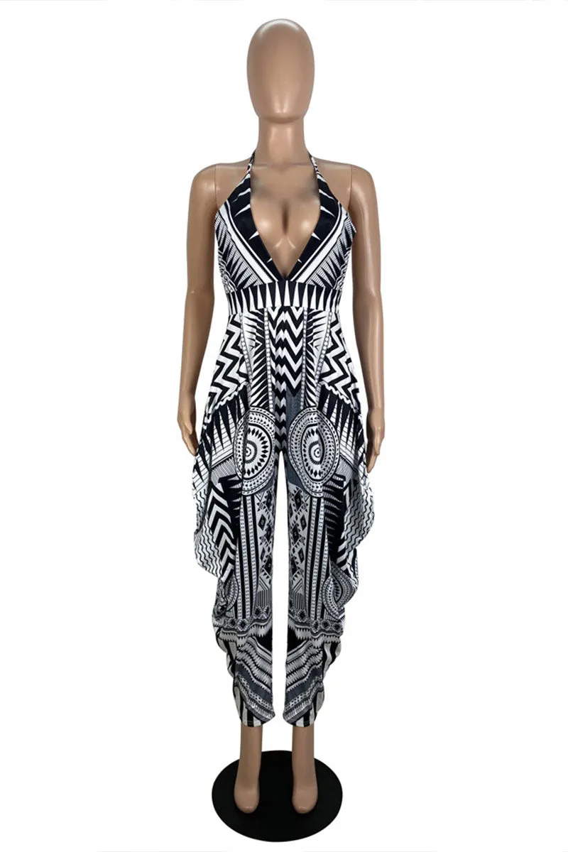 JF0005 Graphic Halter Jumpsuits