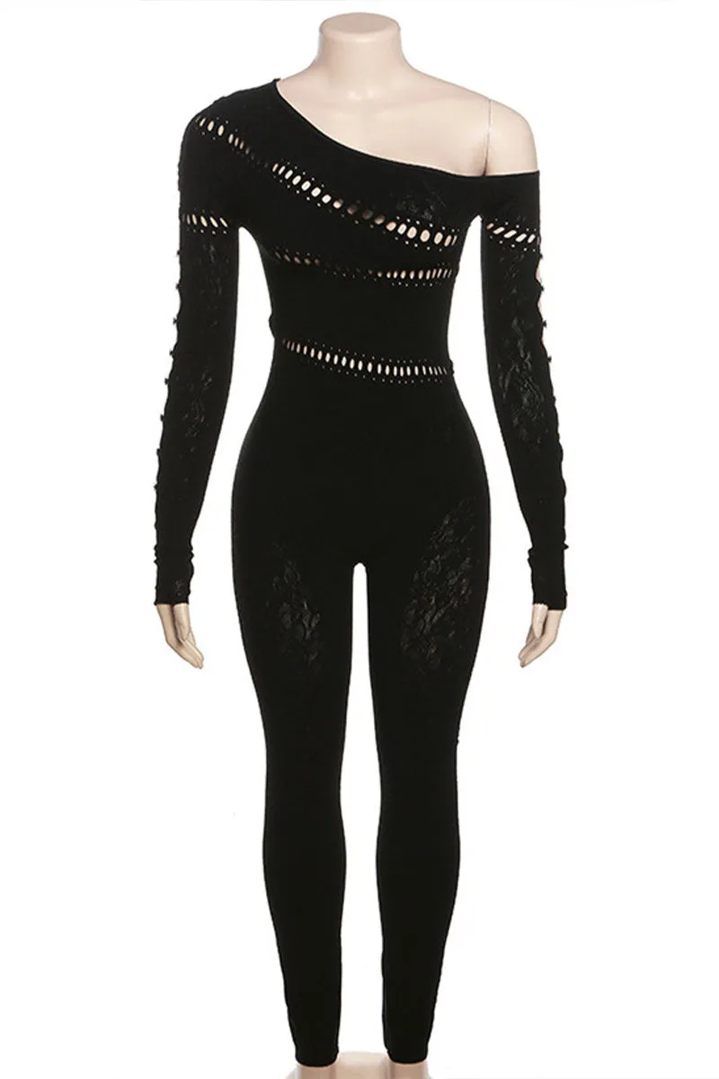 JH890 Off Shoulder Mesh Jumpsuits