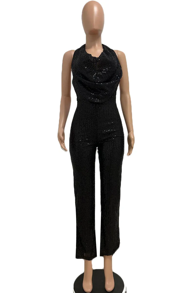 JJ0190 Halter Sequins Jumpsuits