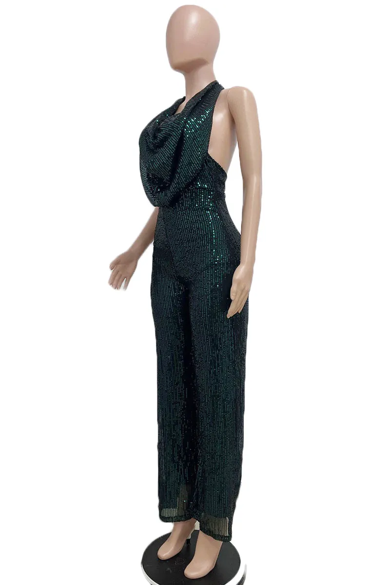 JJ0190 Halter Sequins Jumpsuits