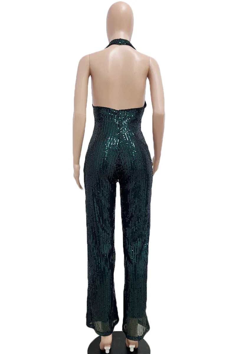 JJ0190 Halter Sequins Jumpsuits