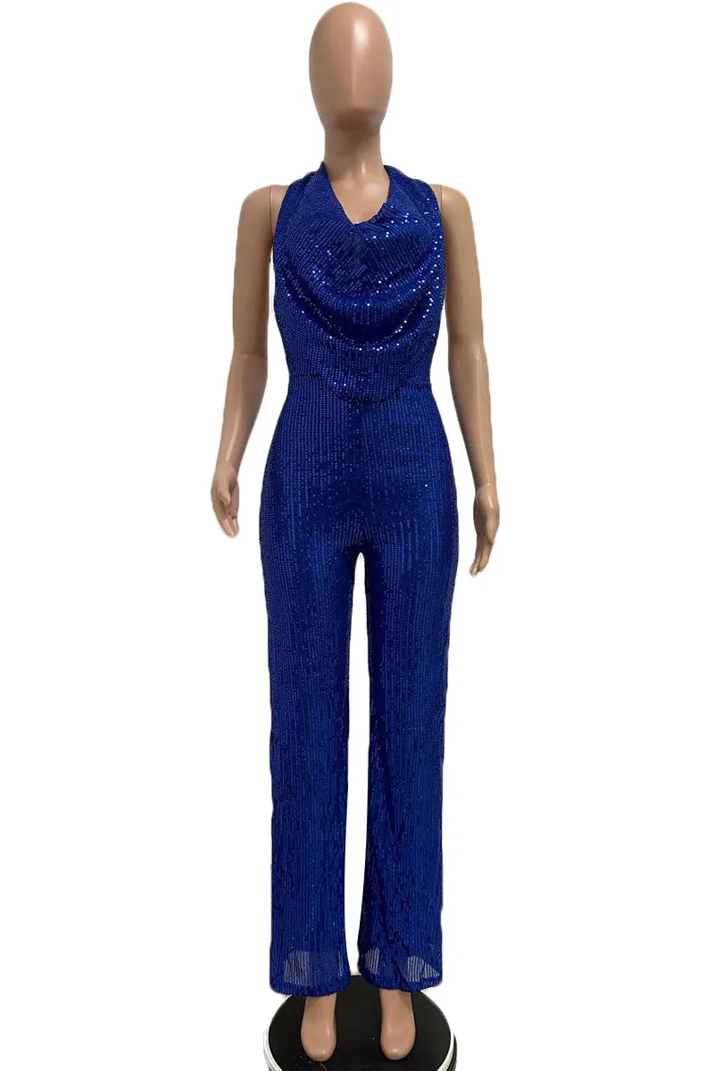 JJ0190 Halter Sequins Jumpsuits