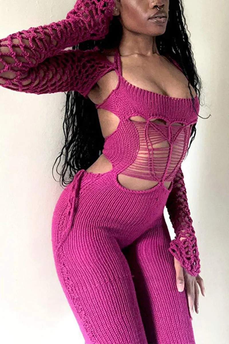 JM0240 Crochet Long Sleeve Jumpsuits