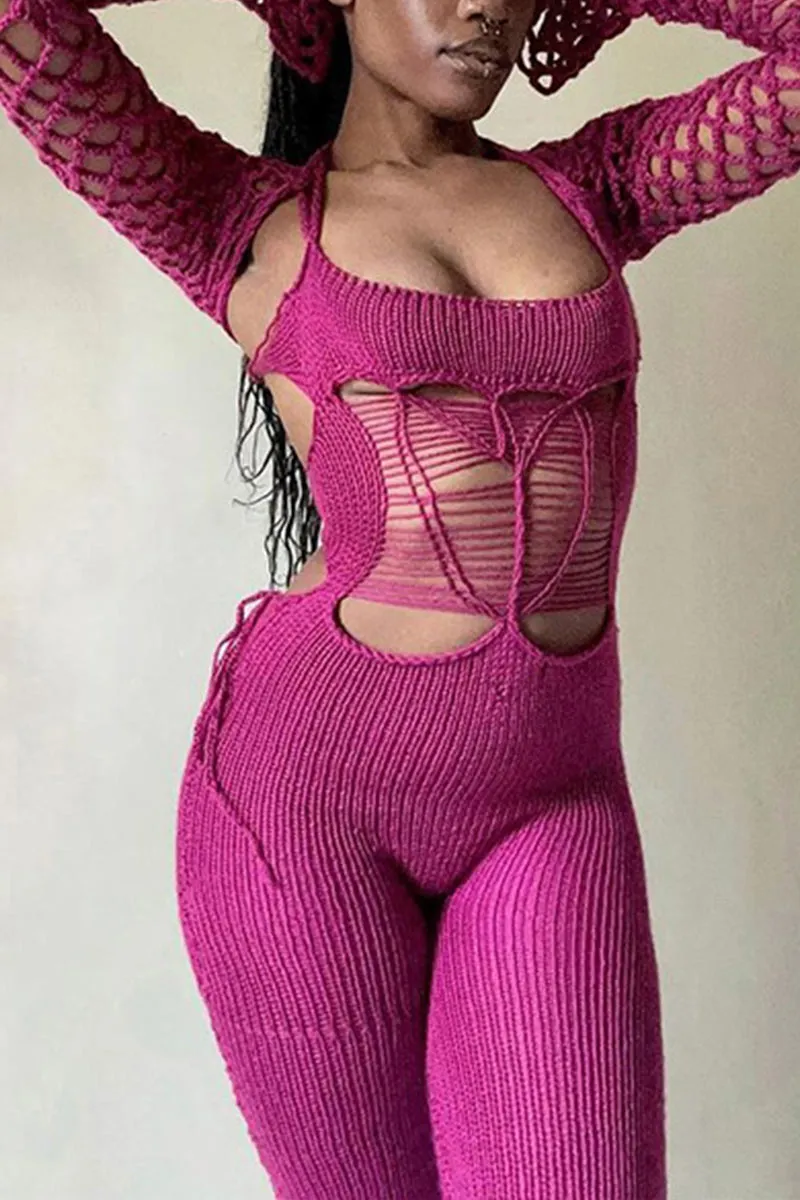 JM0240 Crochet Long Sleeve Jumpsuits