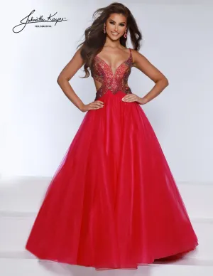 Johnathan Kayne 2870 Long Prom Dress A-Line Ballgown Cut  Out Tulle Ombre Stones  Plunging Neckline Formal Pageant Gown