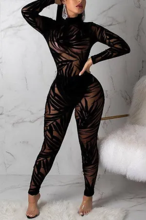 JX098 Mesh Velour Graphic Jumpsuits