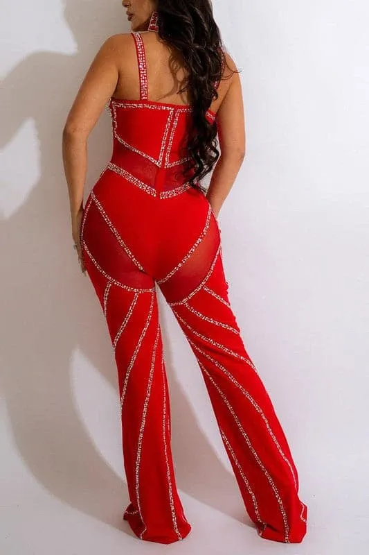 JX391 Rhinestone Bustier and Bell Bottom Jumpsuits