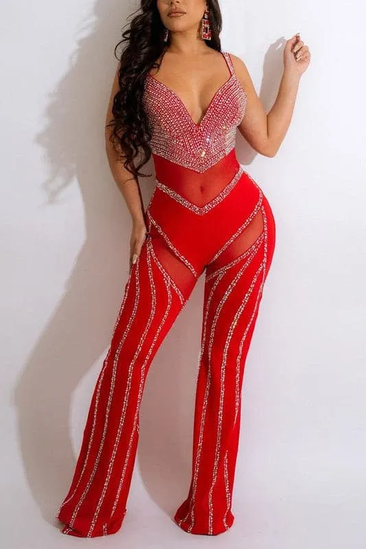 JX391 Rhinestone Bustier and Bell Bottom Jumpsuits