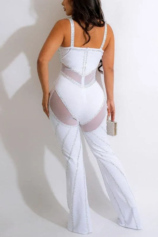 JX391 Rhinestone Bustier and Bell Bottom Jumpsuits