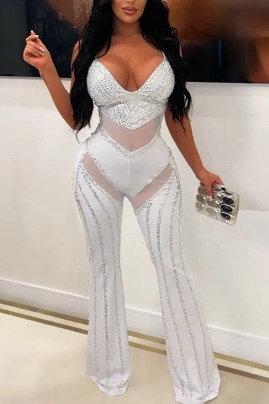 JX391 Rhinestone Bustier and Bell Bottom Jumpsuits