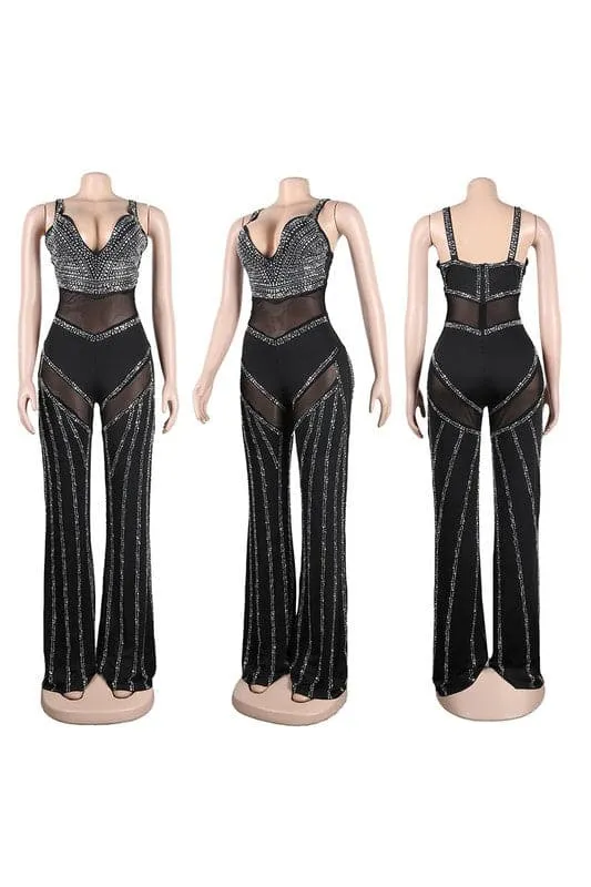 JX391 Rhinestone Bustier and Bell Bottom Jumpsuits