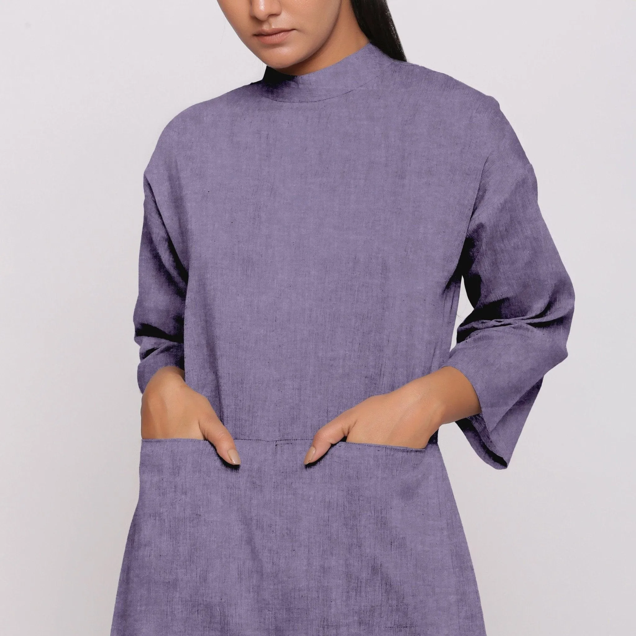 Lavender 100% Linen Comfort Fit High Neck Jumpsuit