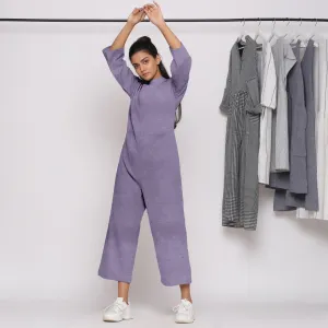 Lavender 100% Linen Comfort Fit High Neck Jumpsuit