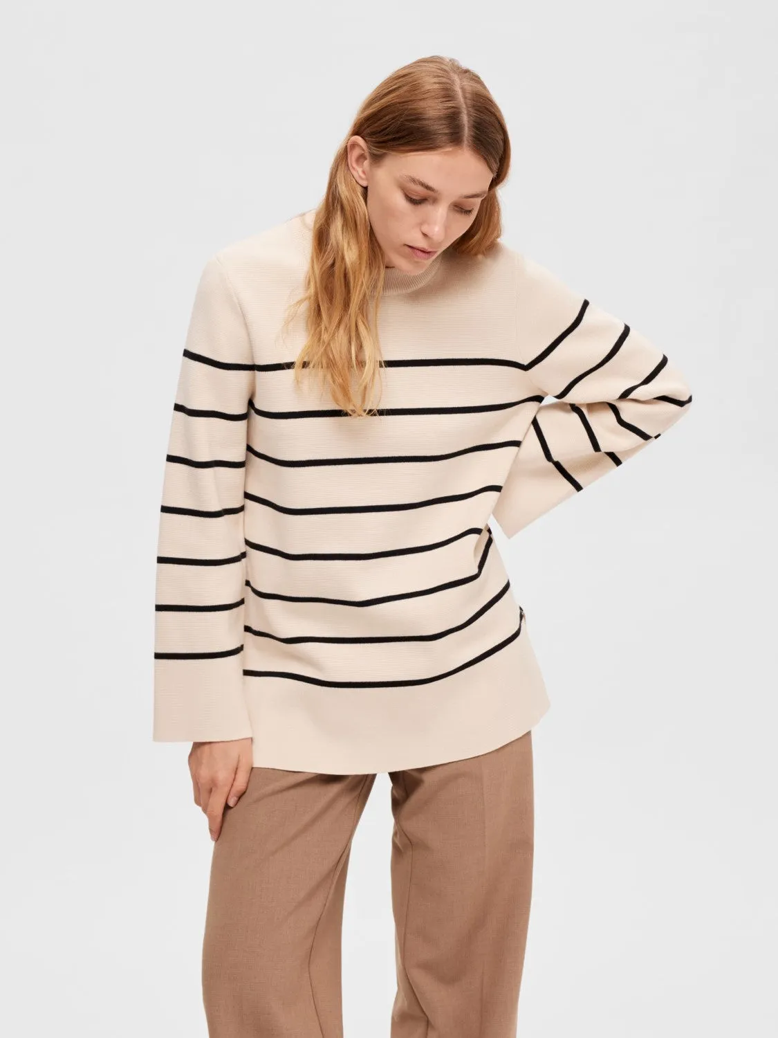 Liva LS Long Knit O-Neck - Birch