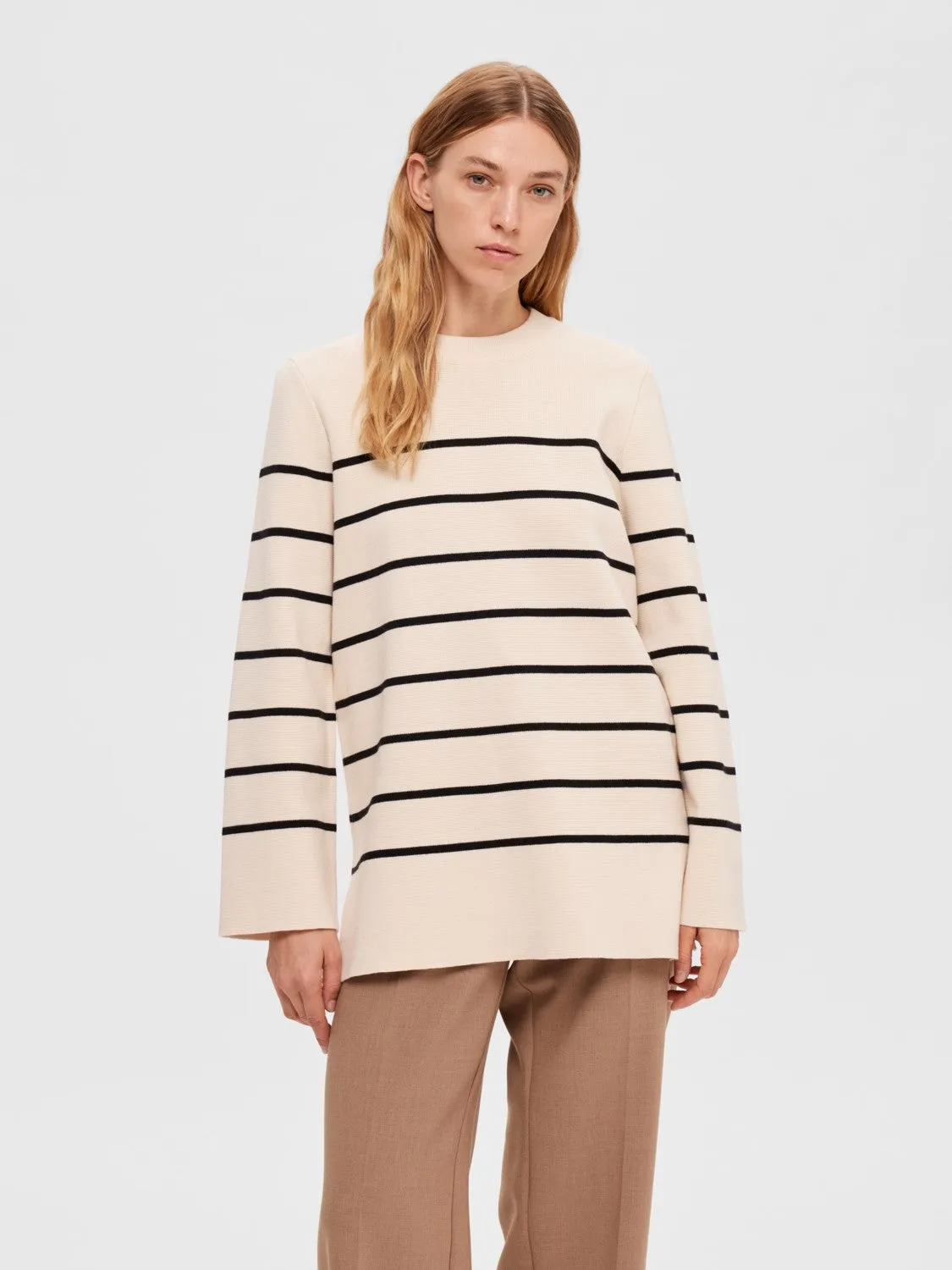 Liva LS Long Knit O-Neck - Birch