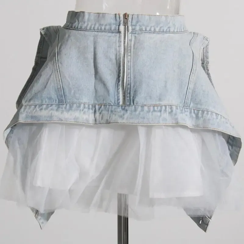 Living Big Dreams Denim Vest With Mesh Lined Mini Skirt Set