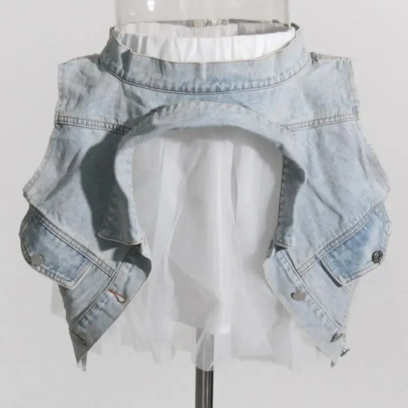 Living Big Dreams Denim Vest With Mesh Lined Mini Skirt Set