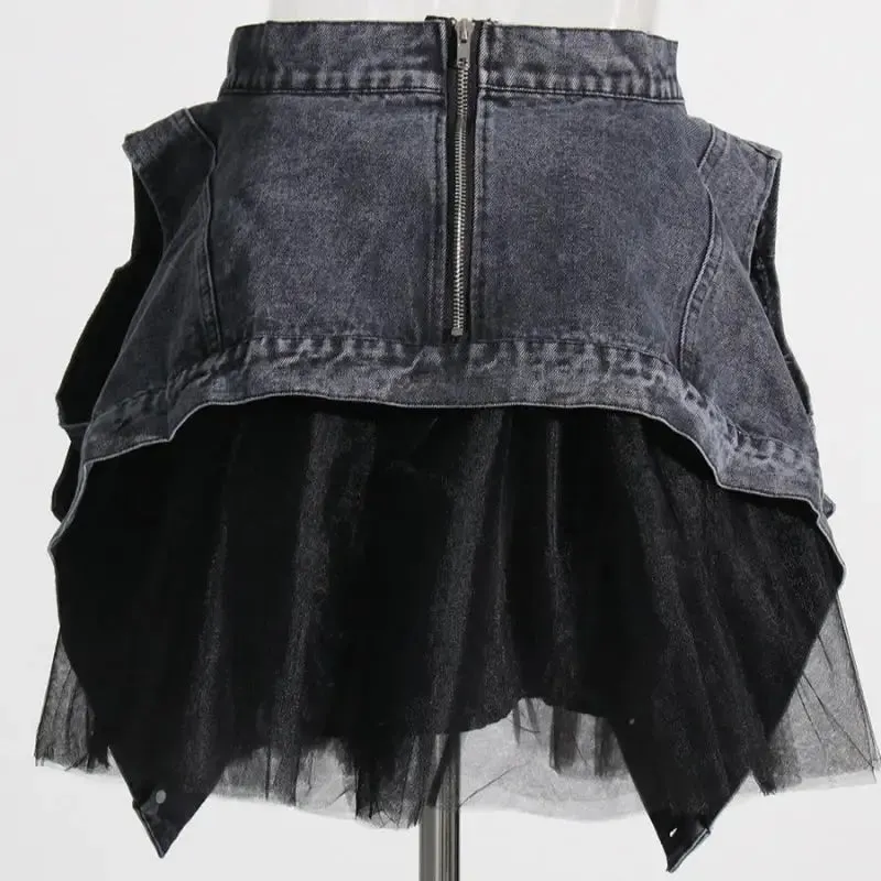 Living Big Dreams Denim Vest With Mesh Lined Mini Skirt Set