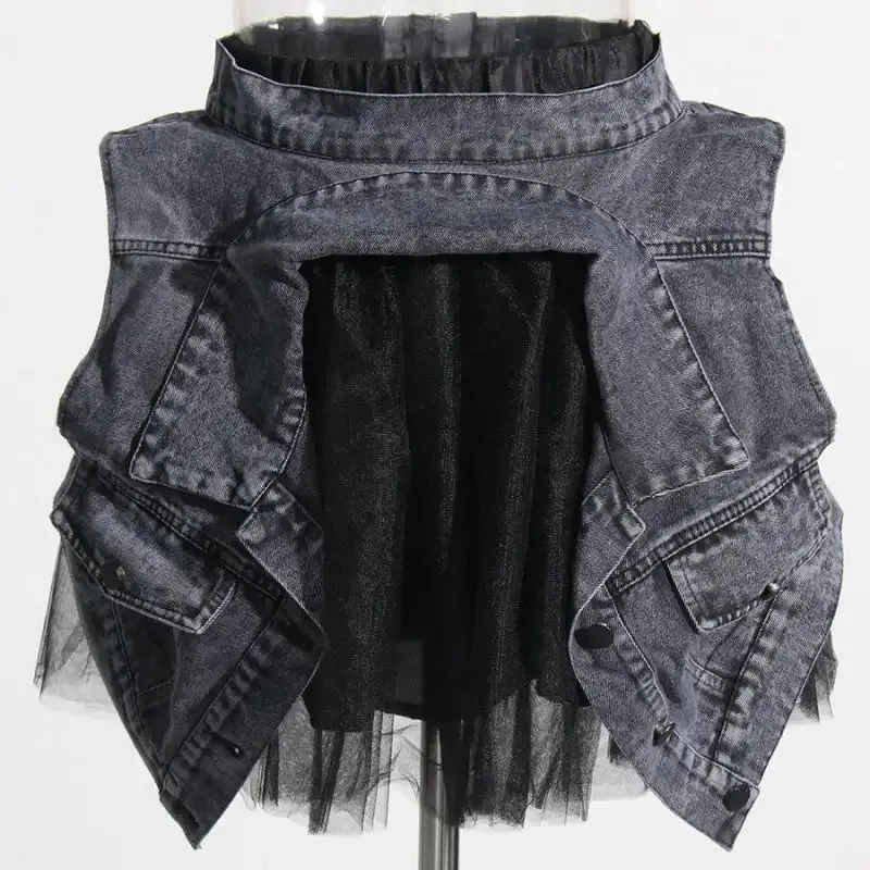 Living Big Dreams Denim Vest With Mesh Lined Mini Skirt Set