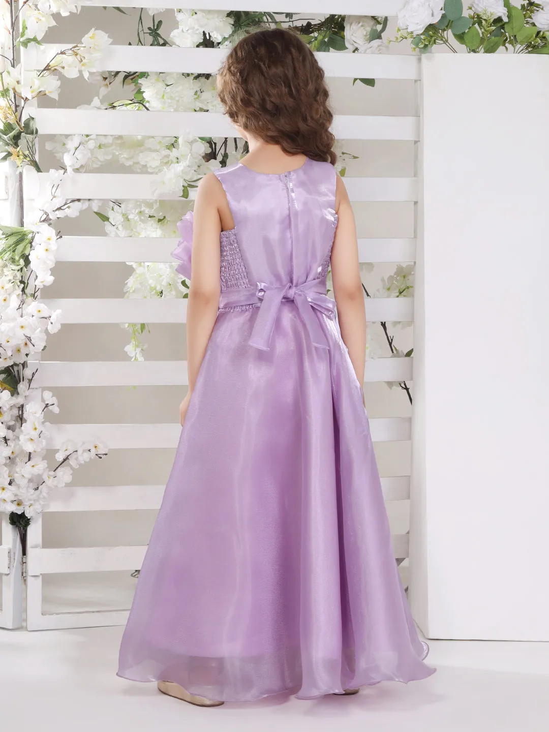 Mini Stich A-line organza party gown with silver studded belt - Lilac