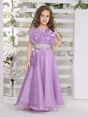 Mini Stich A-line organza party gown with silver studded belt - Lilac