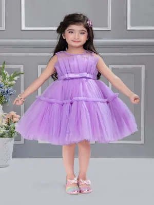 Mini Stitch Fan pleated yoke dress with frilled pattern party frock - Lavender