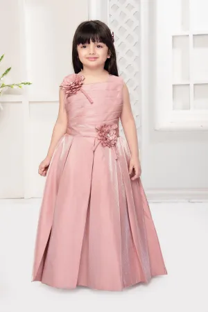 Mini Stitch flower applique gown for girls-Pink