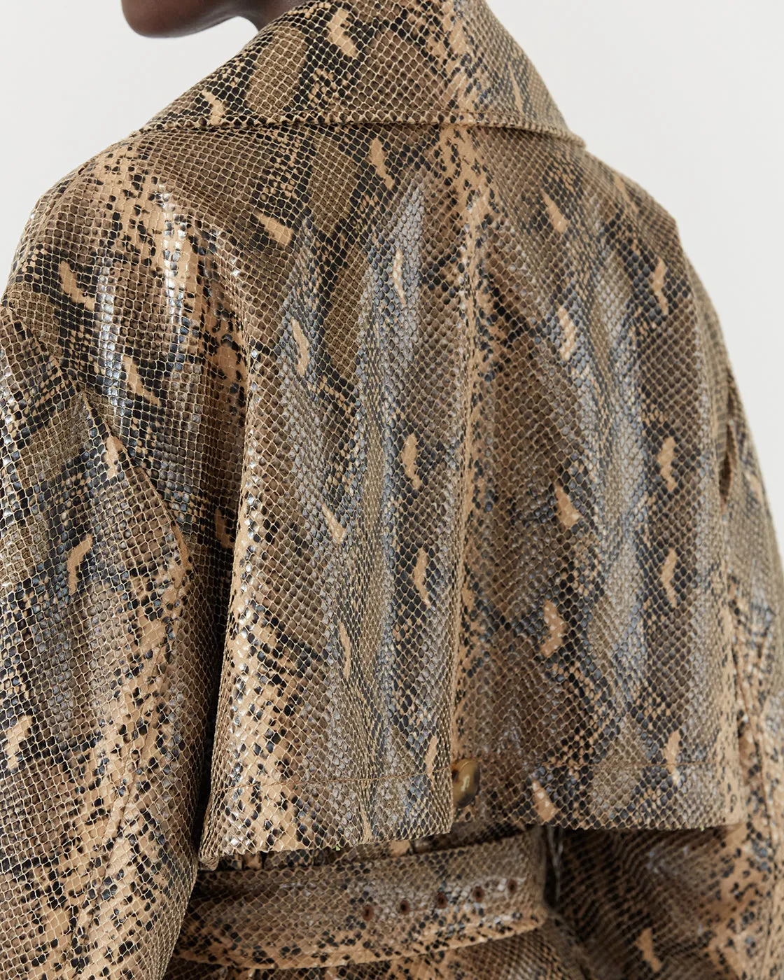 Oona Trenchcoat Faux Snakeskin Beige