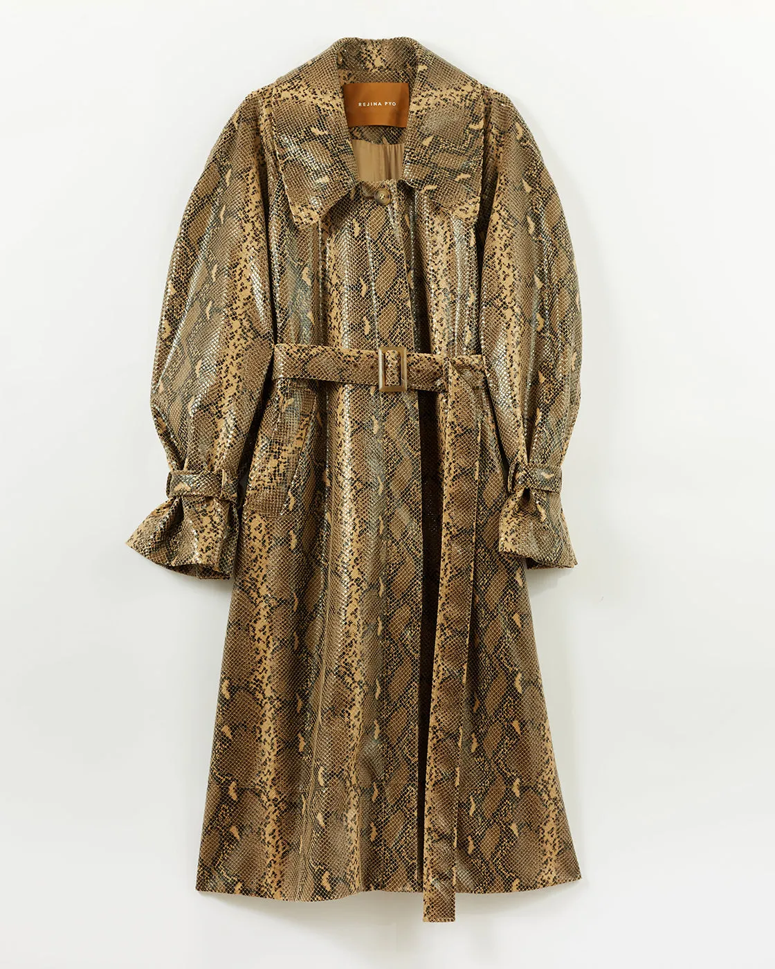 Oona Trenchcoat Faux Snakeskin Beige