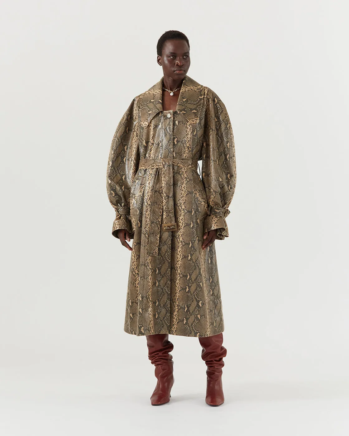 Oona Trenchcoat Faux Snakeskin Beige