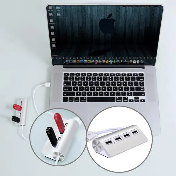 Premium 4 Port Aluminum USB Hub with 11-Inch Shielded Cable