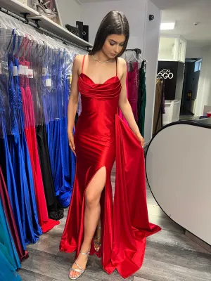 RED CORSET SLIT DEBS/ TY BALLGOWN DRESS