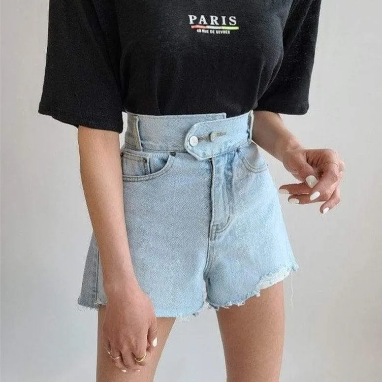 Ripped Edge Denim Shorts