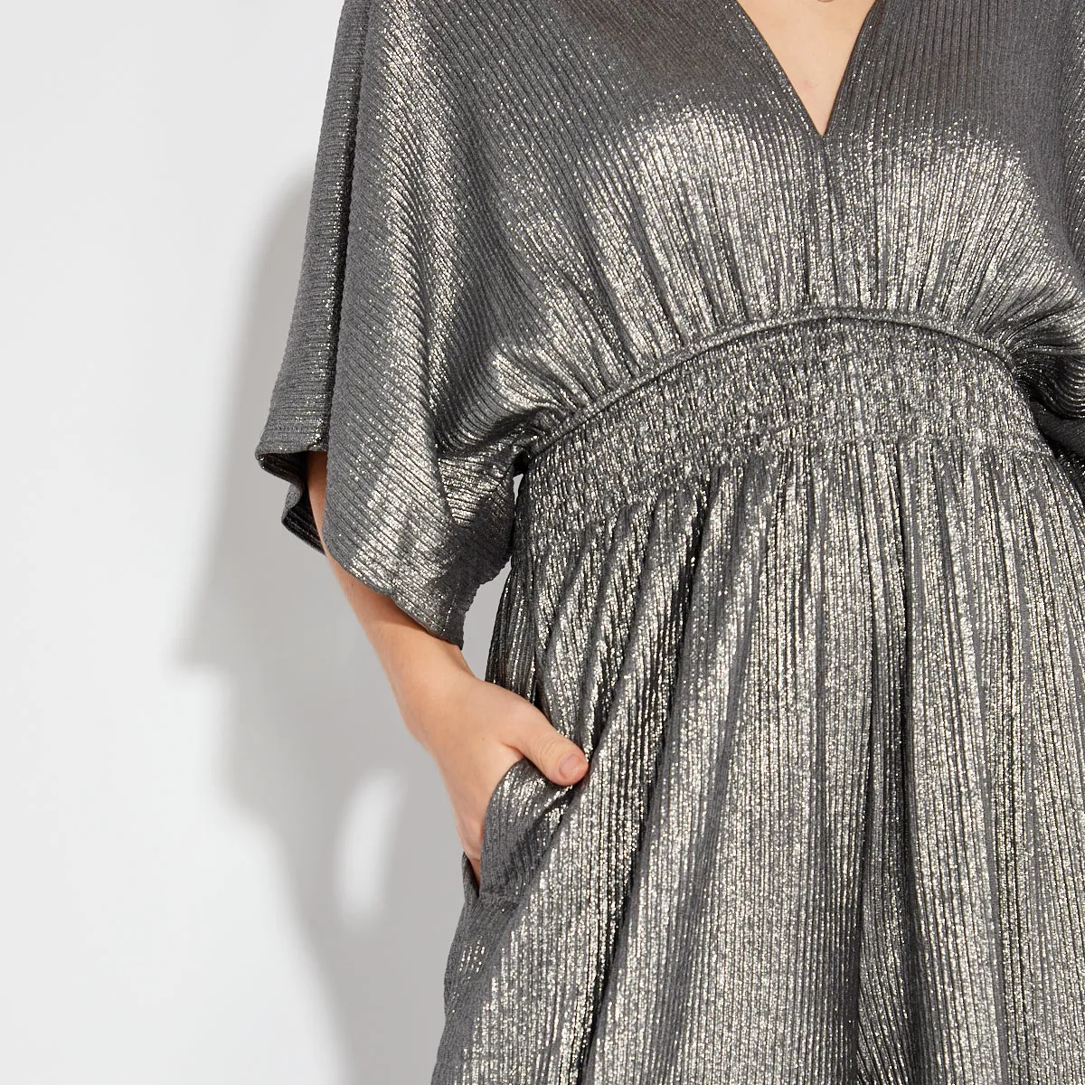 Silver Disco V Neck Jumpsuit