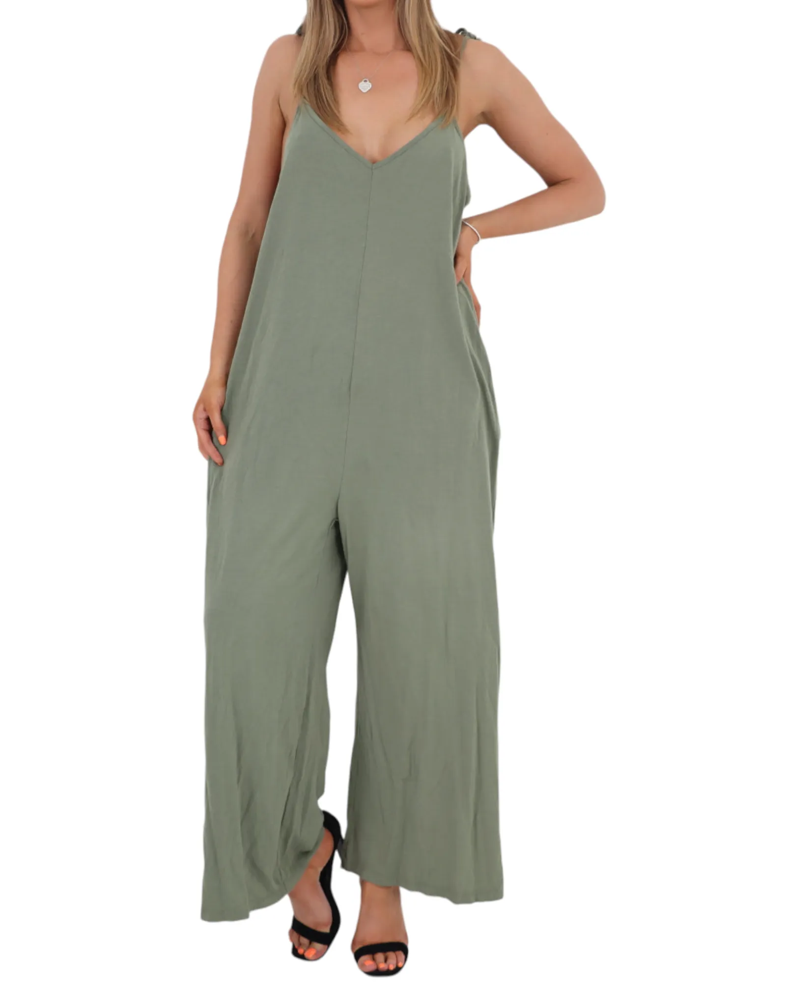 Tie Shoulder Strap Jumpsuits