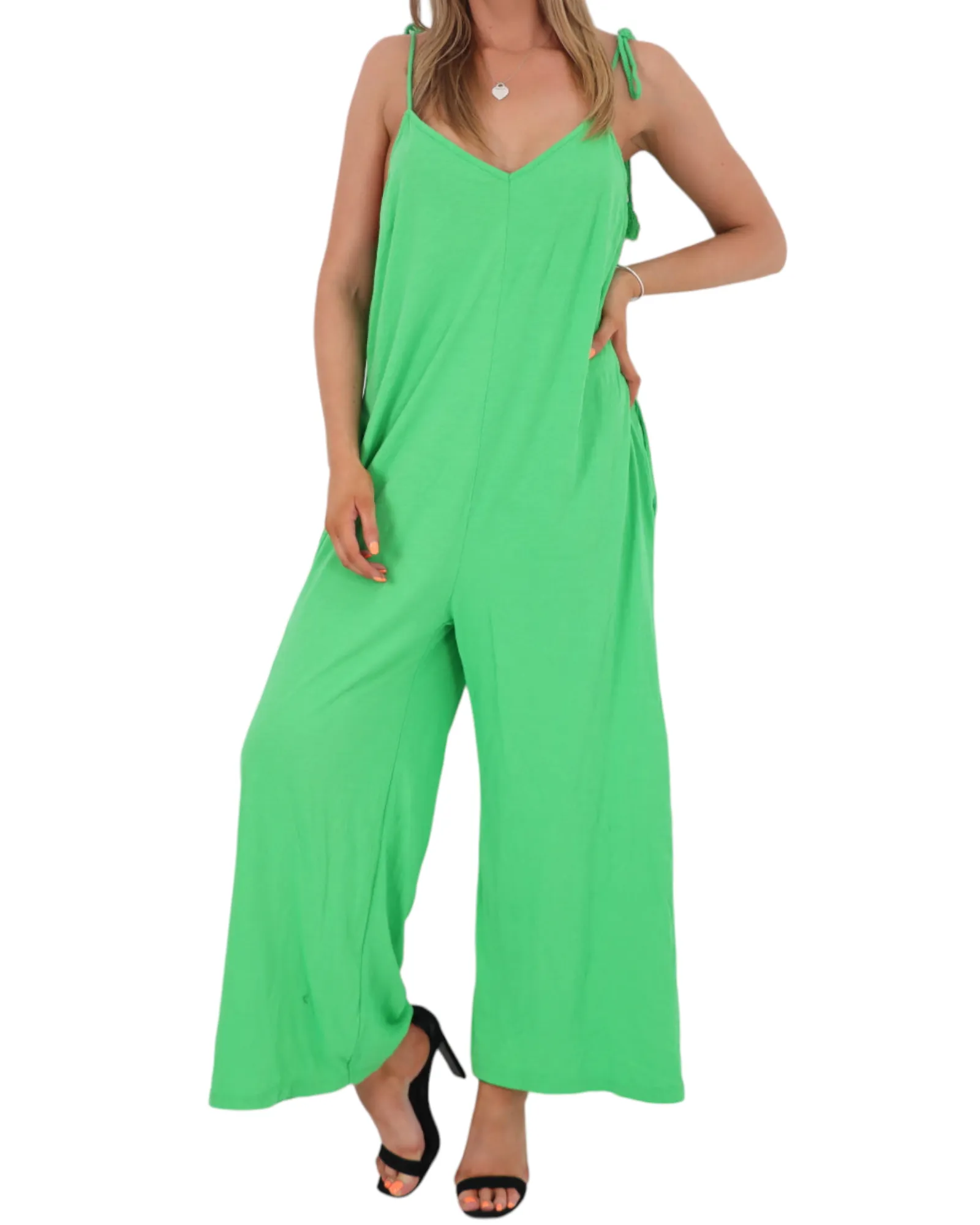 Tie Shoulder Strap Jumpsuits