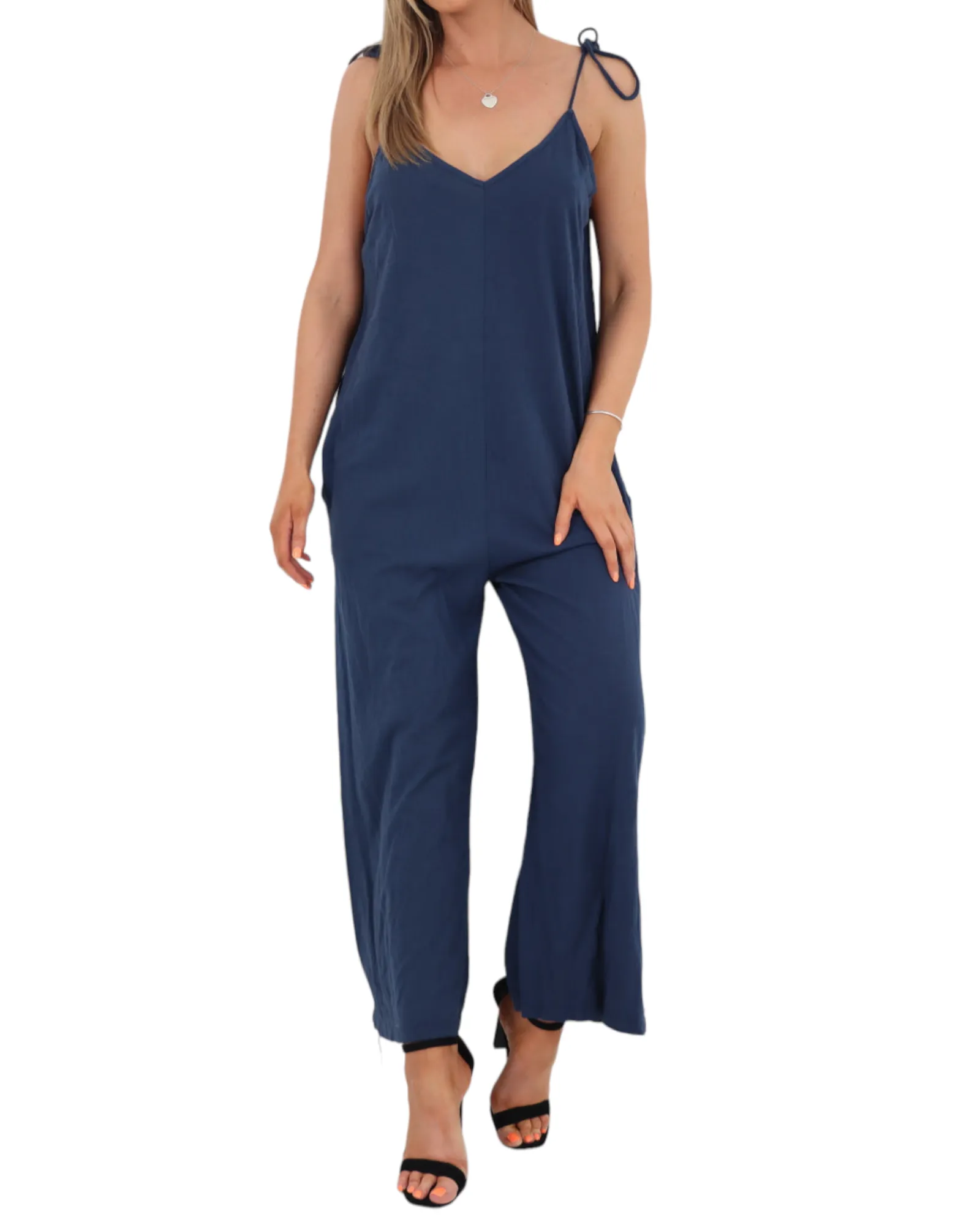 Tie Shoulder Strap Jumpsuits