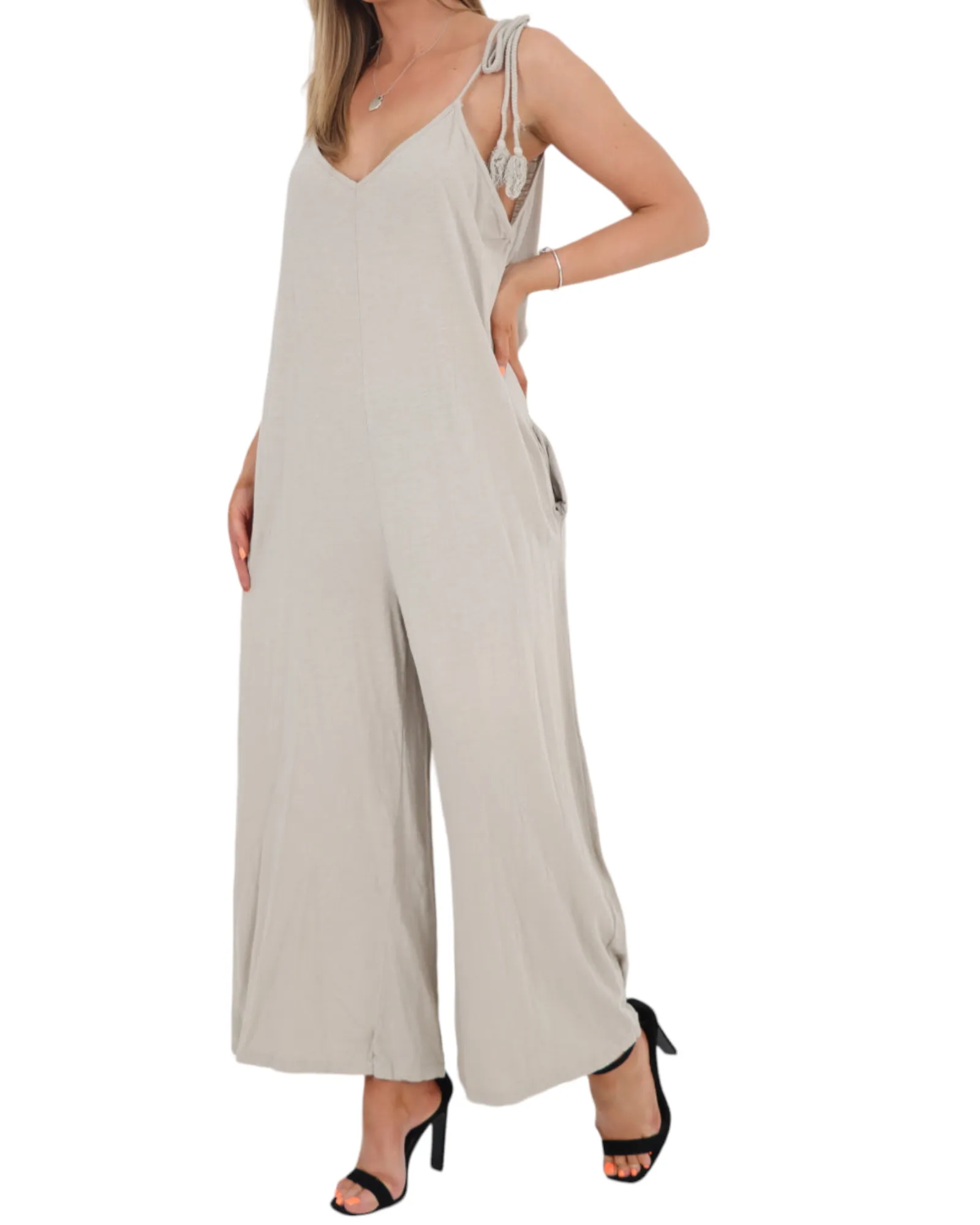 Tie Shoulder Strap Jumpsuits