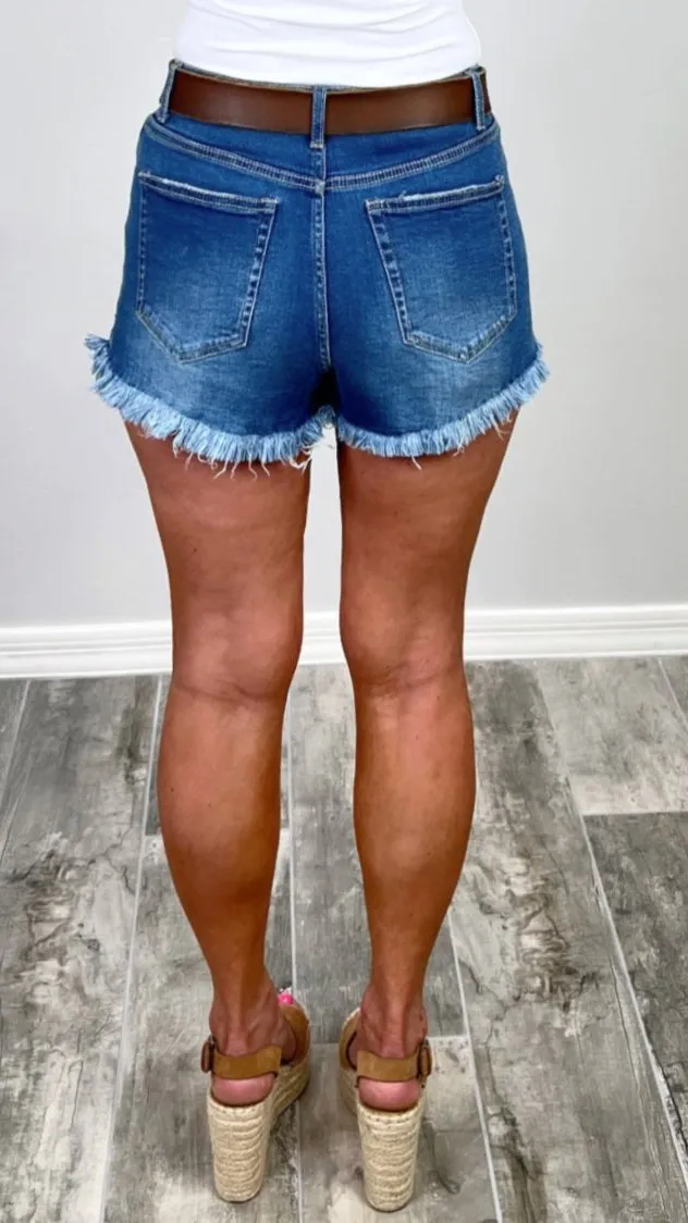 Top Deck Distressed Denim Shorts - Dark